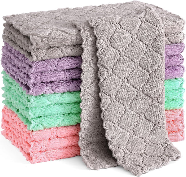 Homaxy 12 Pack Kitchen Dish Cloths (10 x 10 Inches, Multi Color), Super Soft and Absorbent Coral Velvet Dish Towels,