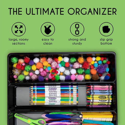 Kitchen Utensils Organizer, Large Non-Slip Cutlery Drawer Holder, 3 Compartment Multi-Purpose Home Organization, Black