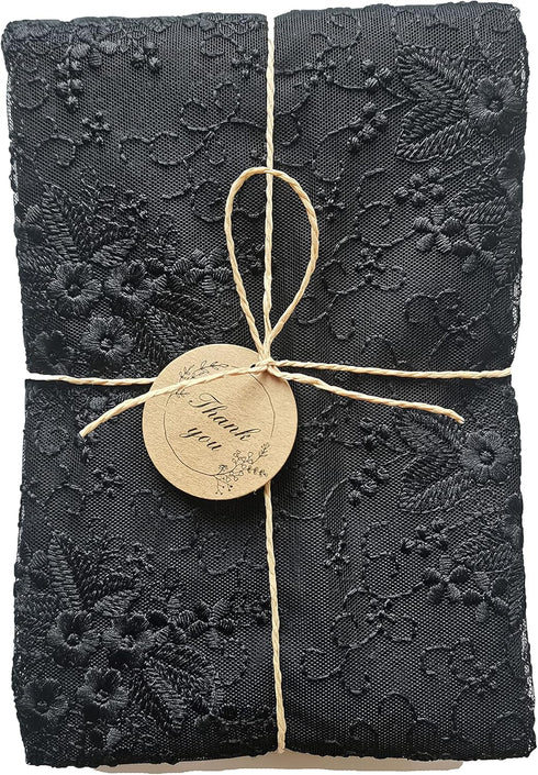 Insparkle Living 16"x48", Black Lace Table Runner Floral Embroidered Black Runner for End Table Coffee Table Buffet