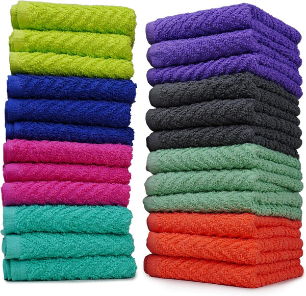 ZUPERIA Zigzag Multicolor Wash Cloths -24 Pack -12" x 12"- Highly Absorbent