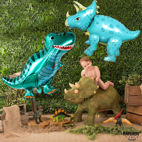 KatchOn Giant Blue Dinosaur Balloons, 38 Inch Pack of 2 Mylar Balloons for Birthday Party Decor