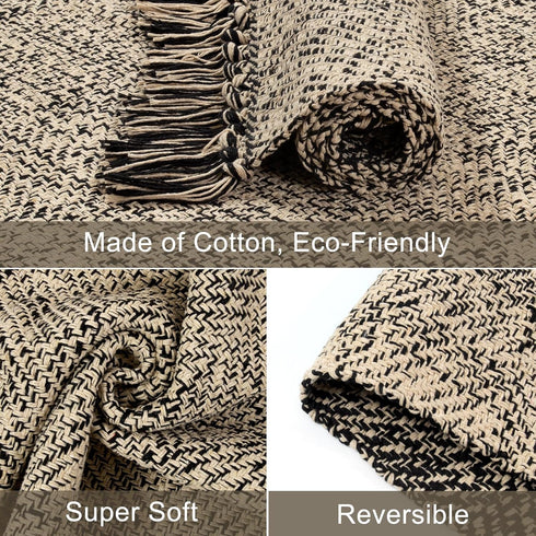 Collive Small Bathroom Rug, 2x3 Hand-Woven Low Profile Entryway Rug, Cotton Reversible Washable Decor