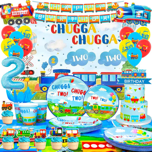 Generic Chugga Chugga Two Two Party Decorations, 16 Guests Train Party Tableware Decorations