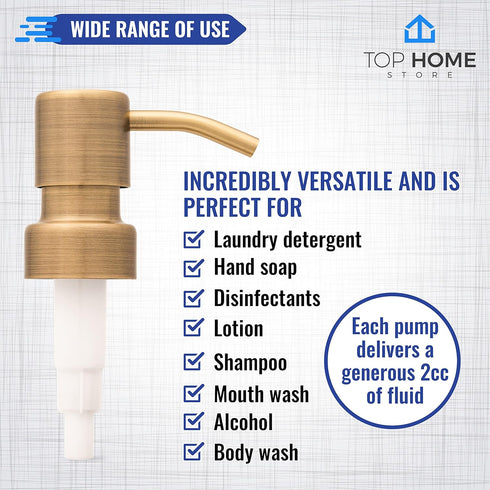 Stainless Steel Soap and Lotion Dispenser Pumps, 2 Pack Replacement for Your Bottles (Bronze)