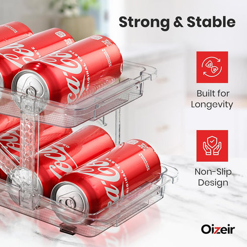 Oizeir 2-Pack Expandable Soda Can Dispenser For Fridge - - Clear Transparent Soda Can Organizer For Refrigerator