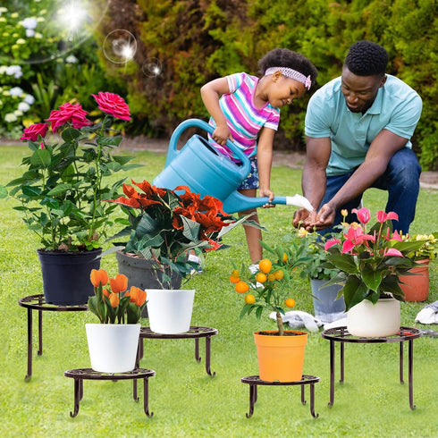 5 Pack Plant Stand Indoor Brown Metal Plant Stands Outdoor Heavy Duty Flower Pot Stands for Multiple Plants Rustproof