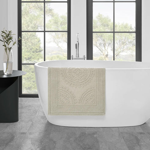 Jean Pierre New York Cotton StoneWash Medallion Bath Rug, 21x34 in., Light Taupe