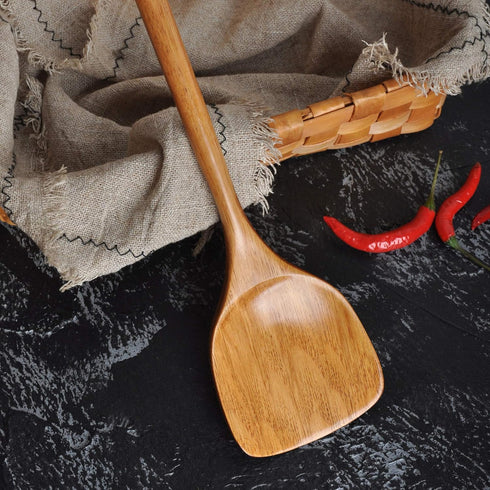 FJNATINH Wooden Spatula with Long Handle for Cooking - Kitchen Cookware