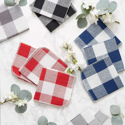 Set, 12x12, 6 DII Scrubber Dishcloths Collection Windowpane Dishrag Black Buffalo Check, Piece