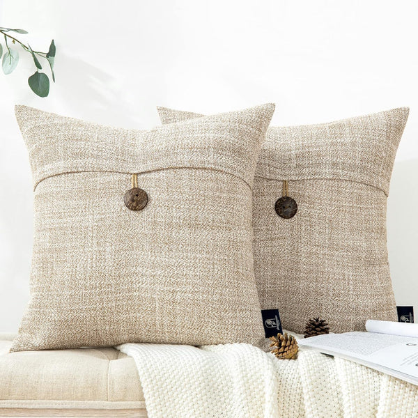 Phantoscope Pack of 2 Farmhouse Throw Pillow Covers, Vintage Linen Decorative Pillow Cases for Couch, 18 x 18 inches