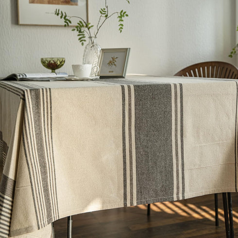 ArtBud 55" 102" (8-10 Burlap Cotton Linen Table Clothes Farmhouse Tablecloth Striped Picnic Table Cover Heavy Fabric
