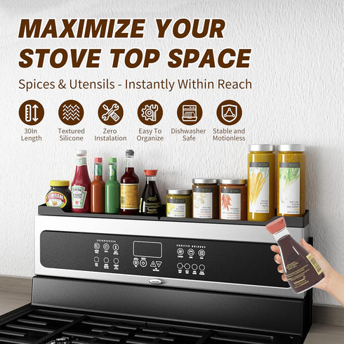 30 Inch, Stove Top Shelf Magnetic Over the Stove Top Shelf, Silicone Oven Spice Rack Organizer Storage Organization