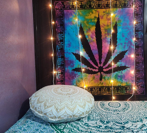 ICC Weed Tapestry, Marijuana Wall Hanging, Cannabis Hippie Decor, Small Hippie Rasta Ganja Tapestries