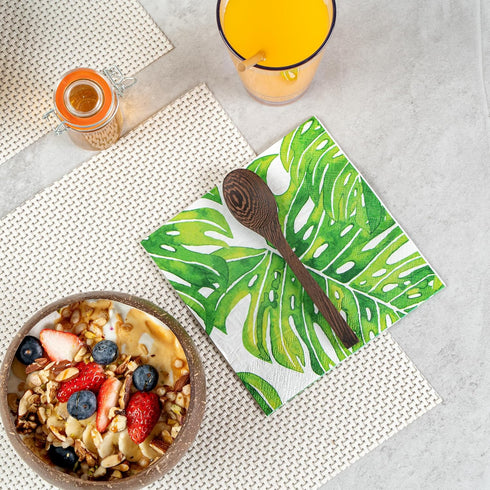 Restaurantware Coco Casa 6.3 Inch Serving Spoon - Durable Greaseproof Wooden Spoon for Hot and Cold Foods