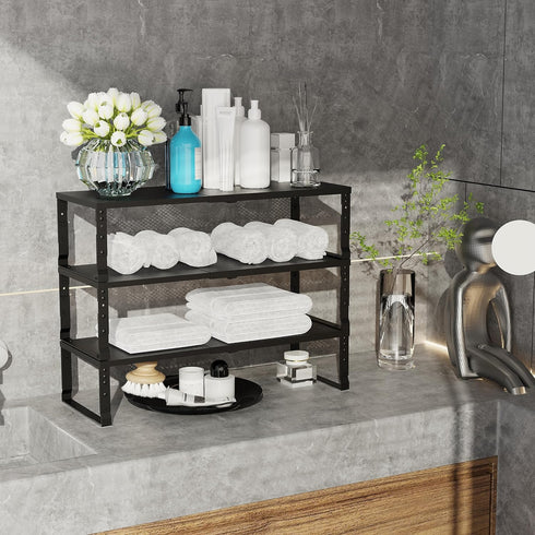 Expandable Adjustable Stackable Kitchen Organizer, Metal Pantry Storage Shelves Rack for Cabinets and Countertop (1