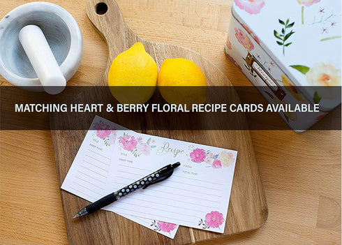 Heart&Berry Recipe Box with Cards and Dividers - Includes 24 Recipe Cards and 12 Dividers