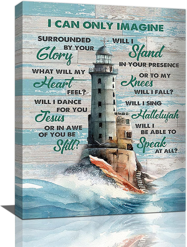 Lighthouse Wall Art Nautical Decor - Christian Scriptures Canvas Painting, 12"x 16"