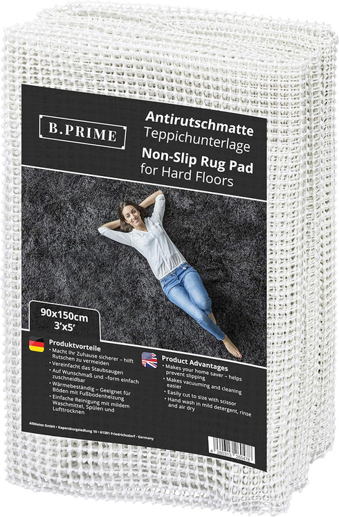 B.PRIME 3x5-Feet Non-Slip Rug Underlay Pad for Hard Floors, Different Size Options Available
