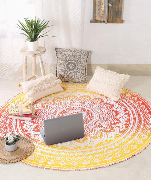 Popular Handicrafts Round Tapestry with Tassel - Hippie Mandala Bohemian Wall Hanging, 70 Inches, Green
