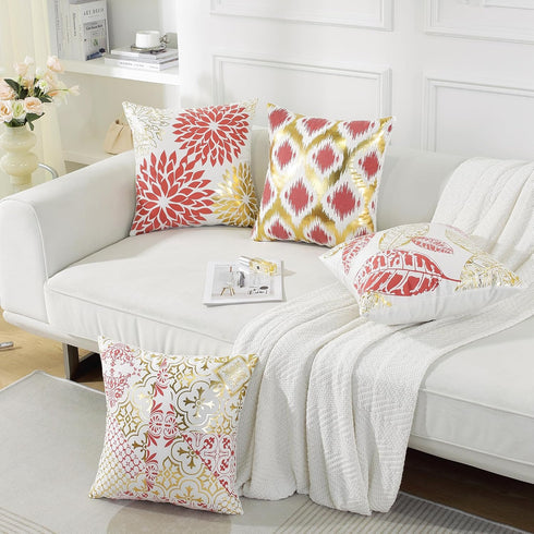 TAOSON Pack of 4,Geometric Pattern Bronzing Printed Cozy Soft Throw Pillow Cases Cushion