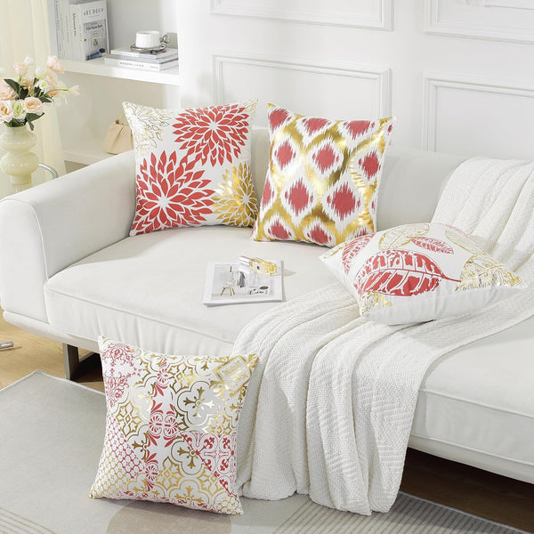 TAOSON Pack of 4,Geometric Pattern Bronzing Printed Cozy Soft Throw Pillow Cases Cushion