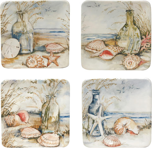 Certified International Coastal Landscape 6" Canape Plates, Assorted Designs, Multicolor, Set of 4