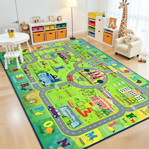 Chicrug 4x6 Car Road Area Rug for Kids Playroom Bedroom, Non Slip