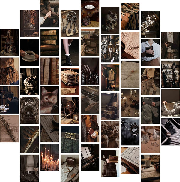 54PCS Dark Academia Wall Collage Kit Vintage Aesthetic Posters for Room Decor, 4x6 inch Photo Collection