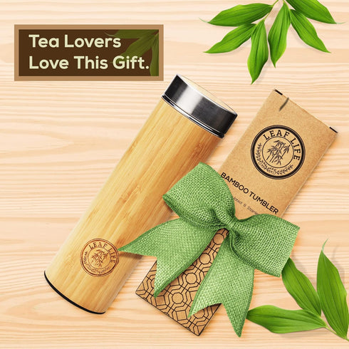 LeafLife 17oz Premium Bamboo Tea Bottle - Insulated Tea Infuser Bottle - Loose Tea Gifts & Accessories