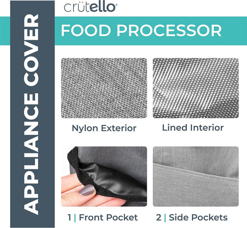 Crutello Food Processor Cover with Storage Pockets for Large 11-14 Cup Processors, Fits Various Brands