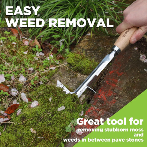 WORKPRO Crack Weeder, 12" Stainless Steel Crevice Tool with Beech Wood Handle for Garden Lawn