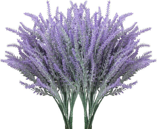 10 Bundles Fake Flowers, Artificial Lavender Faux Plastic Plants for Home Decor, Wedding, Kitchen, Garden