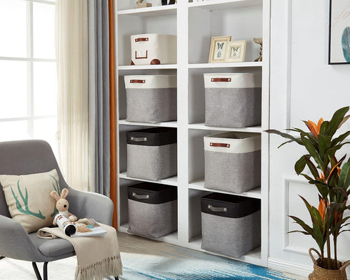 DECOMOMO Large Storage Baskets, 54.5L Fabric Bins for Organizing Laundry, Nursery, Toys (Grey and Black, XXXL)