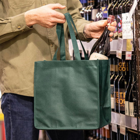 True Wine Shopping Bag - 6 Bottle Tote with Divider Insert, Reusable Green Carry Bag