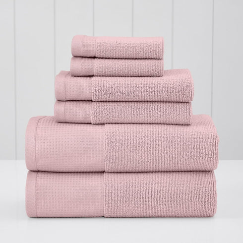 6-Piece Set Modern Threads Waffle-Rib Towel Premium Cotton Bath Towels, Ultra-Absorbent & Soft, Elegant Waffle Texture