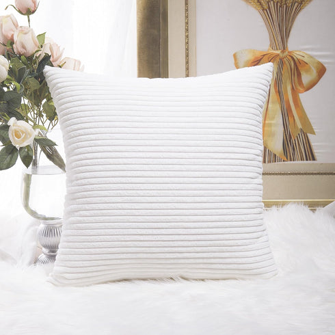 Home Brilliant Euro Sham Super Soft Striped Corduroy Velvet Decorative Throw Pillow Cover, 26x26 inch