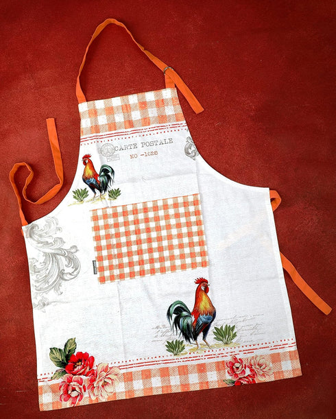 AMOUR INFINI Cotton Aprons for Women with Pocket, Adjustable Strap and Waist Ties Washable Aprons for Baking, Cooking, Gardening (27.5 x 33 Inches - Farm Rooster)