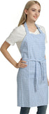 Vintage Gingham Chef Bib Canvas Kitchen Aprons, Large Size, 100% Pure Cotton, Adjustable Neck Strap, Pockets (Blue)