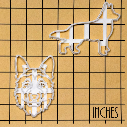 Set of 2 German Shepherd Cookie Cutters (Designs: Face & Body), 2 Pieces by Bakerlogy