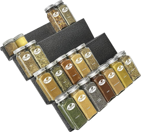 4 LYNK PROFESSIONAL Spice Drawer Organizer - Heavy Gauge Steel Tier Rack - Drawer Insert Tray for Jars, Herbs