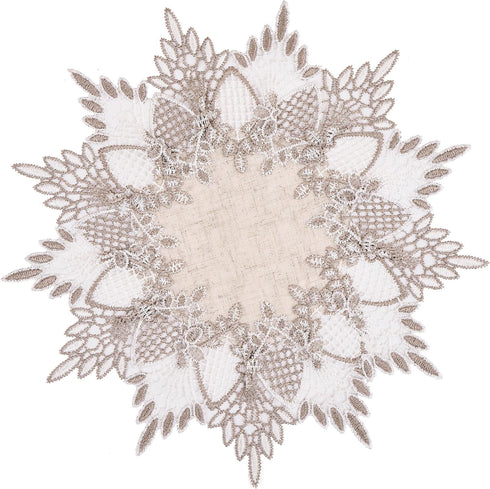 White Linen Doily 11 inches Round Neutral Earth Tones Beige Lace Coffee