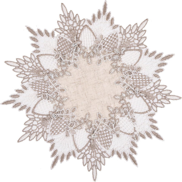 White Linen Doily 11 inches Round Neutral Earth Tones Beige Lace Coffee