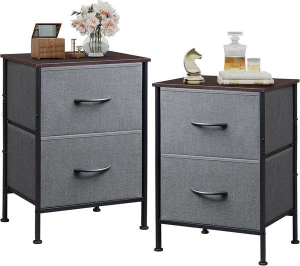 WLIVE Night Stand Set 2, Small Dresser and Nightstand with 2 Drawers, End Table with Fabric Bins for Bedroom