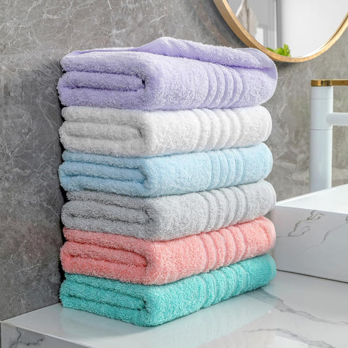 Aibaser 6 Pack 100% (24 48 Inches) Towels Bath Towel for Bathroom, Cotton x High Absorbency Quick Drying (White)