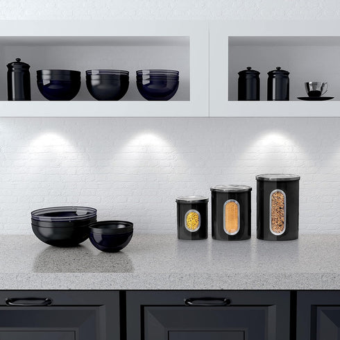 Mixpresso 3-Piece Black Kitchen Canisters Set, Airtight with See-Through Window for Coffee, Tea, Sugar