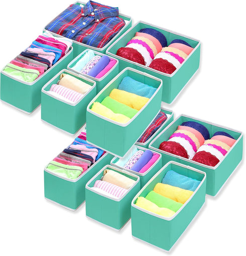 Simple Houseware Foldable Cloth Storage Box, Closet Dresser Drawer Divider Organizer Basket Bins, Turquoise (Set of 12)