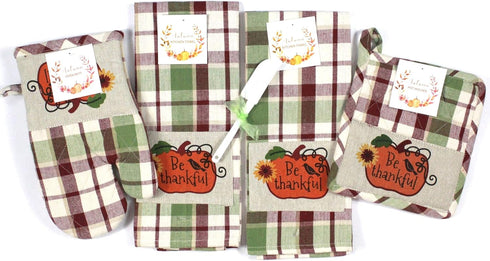 Autumn Kitchen Towels and Pot Holder Set, Fall Pumpkin with Sunflower and Bird Accent