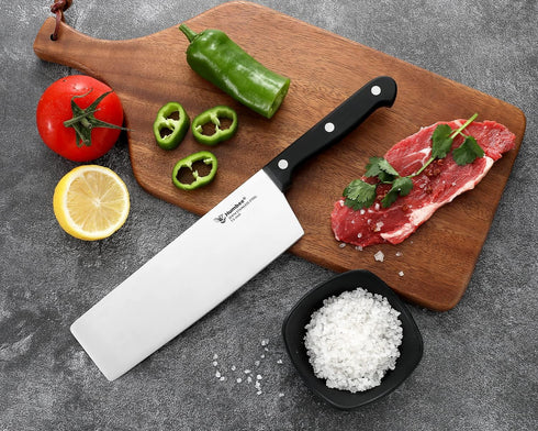 7.5-Inch Nakiri Knife, Razor Sharp High Carbon Stainless Steel Meat Cleaver, Vegetable Chopper