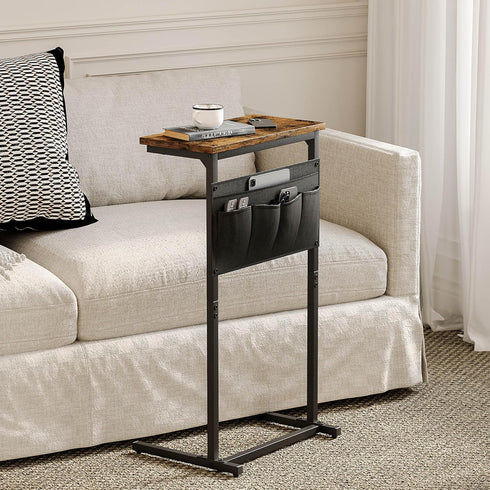 LET501R C Shaped End Table, Side Table for Sofa, Small TV Tray, Couch Table with Storage Bag for Small Space, Living