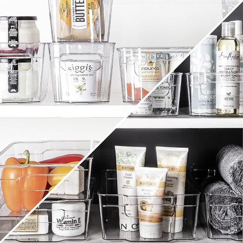 BINO Stackable Storage Bins, Large - 2 Pack, Clear Plastic Storage Bins for Organizing Kitchen Pantry
